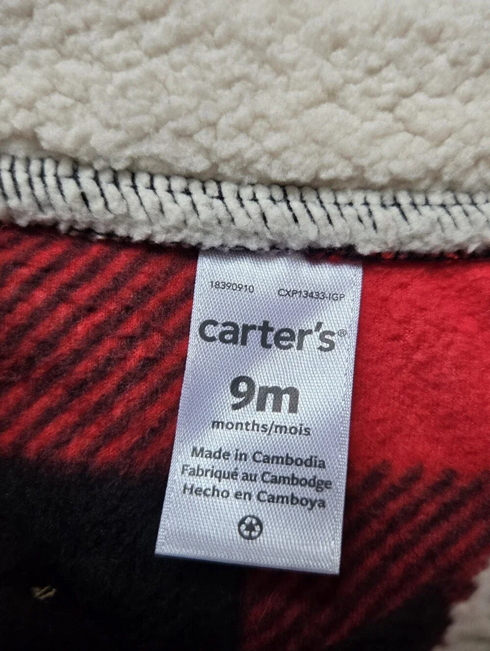 Carter's Red & Black Buffalo Plaid Sherpa-Lined Henley Pullover - Kids